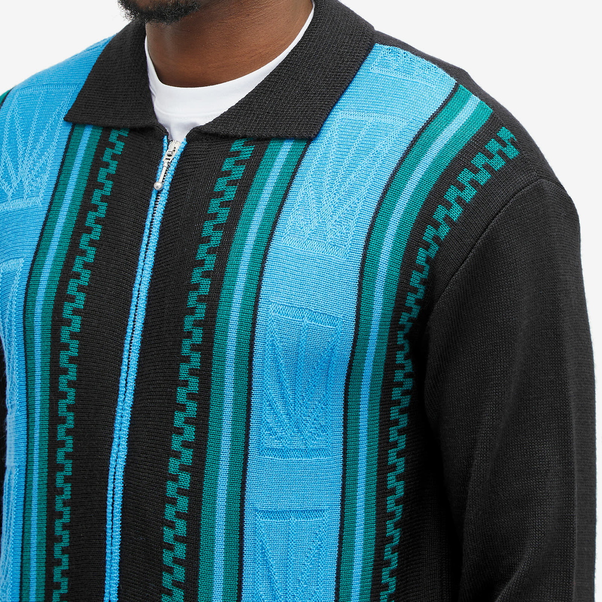 PACCBET Men's Stripe Zip Cardigan in Blue