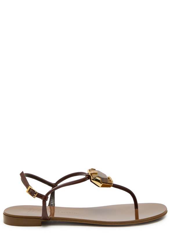 Photo: Giuseppe Zanotti Ganass 10 Jewel-embellished Leather Sandals Brown