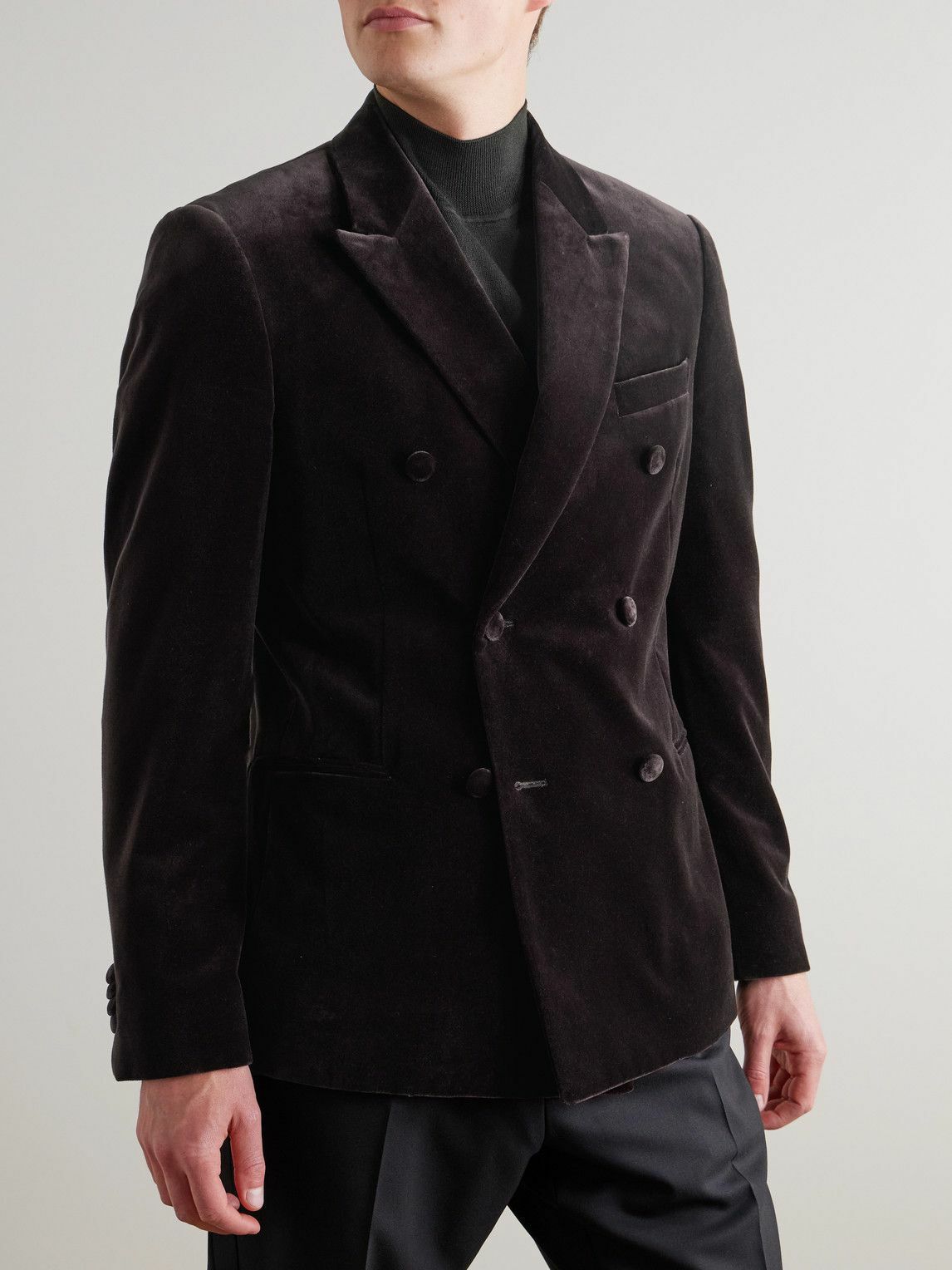 Mr P. - Double-Breasted Cotton-Velvet Tuxedo Jacket - Brown