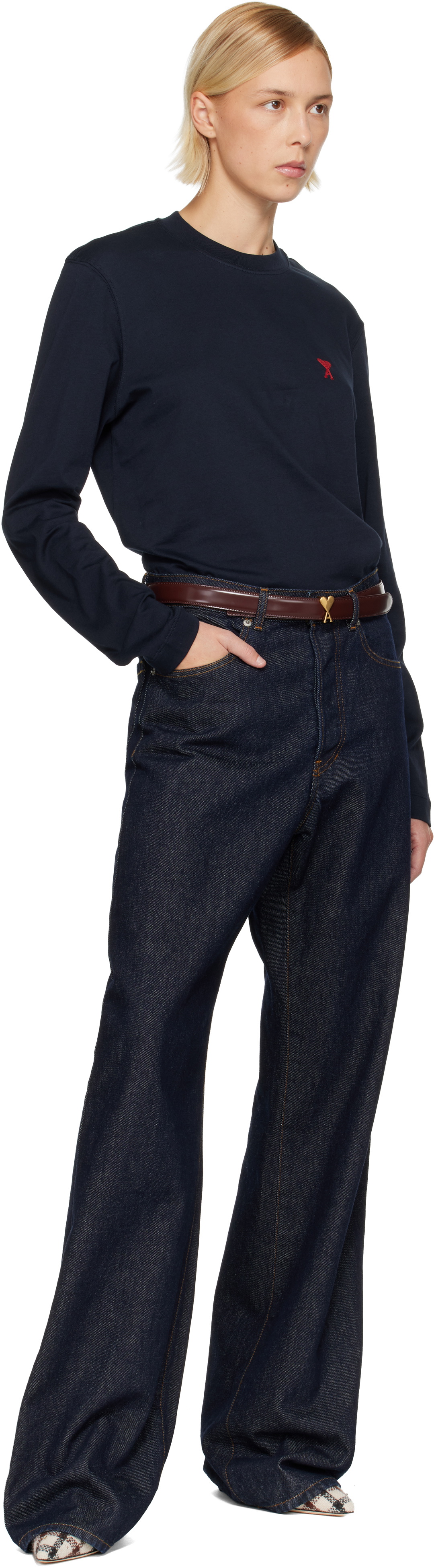 AMI Paris Brown Ami de Coeur Buckle Belt