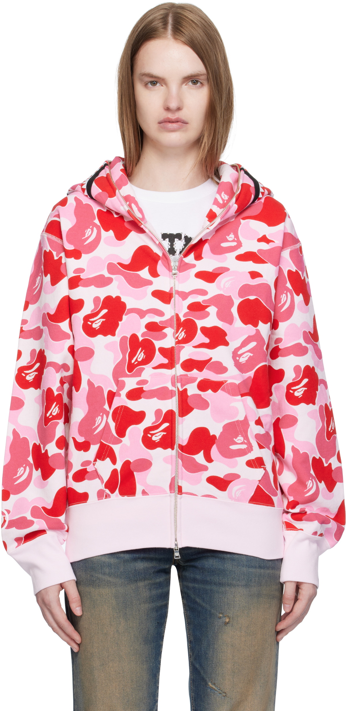 BAPE Pink ABC Camo Shark Full Zip Hoodie