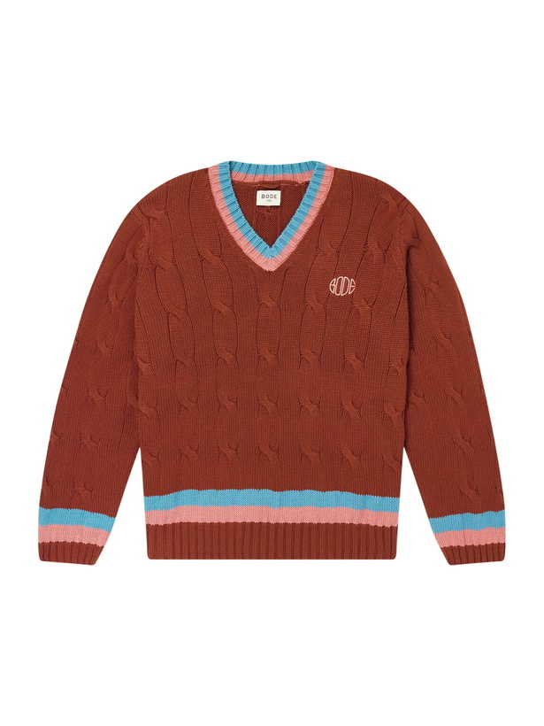 Photo: BODE - Logo-Embroidered Cable-Knit Cotton Sweater - Brown