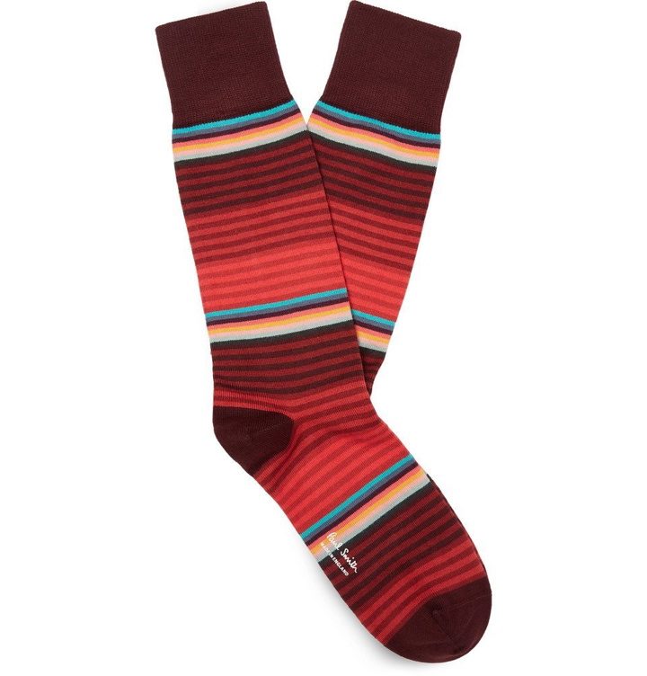 Photo: Paul Smith - Striped Stretch Cotton-Blend Socks - Red