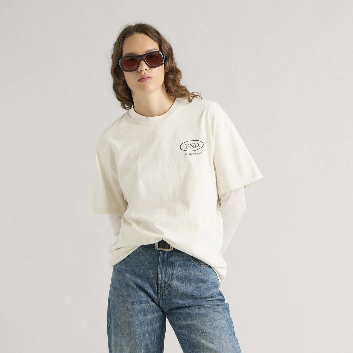 END. Worn Established T-shirt in Smoke White