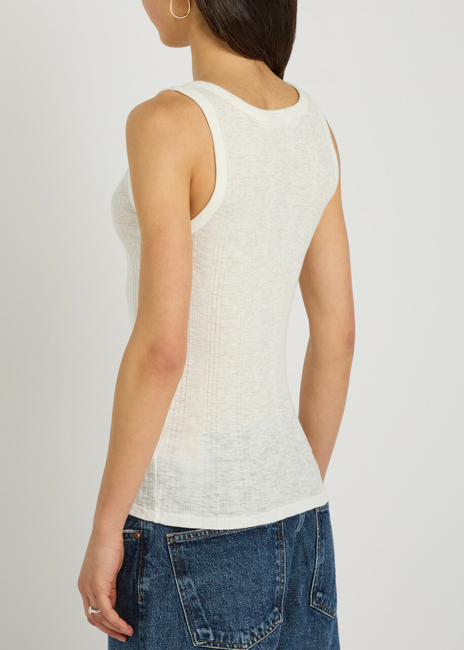 Mother The Runner Up Ribbed Cotton Tank White