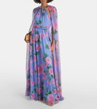 Carolina Herrera Floral caped halterneck silk gown