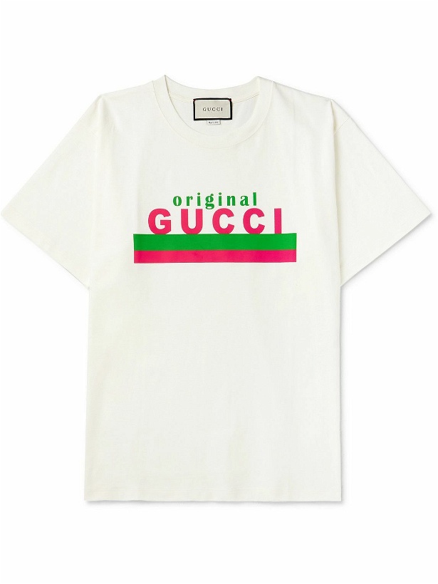 Photo: GUCCI - Logo-Print Cotton-Jersey T-Shirt - Neutrals