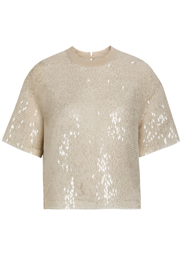 Photo: Brunello Cucinelli Embellished Silk Blouse Silver