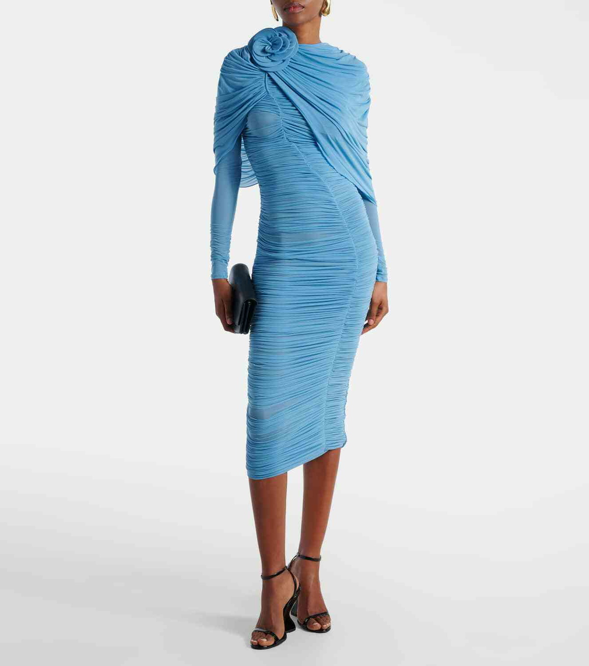Magda Butrym Floral-appliqué ruched caped midi dress