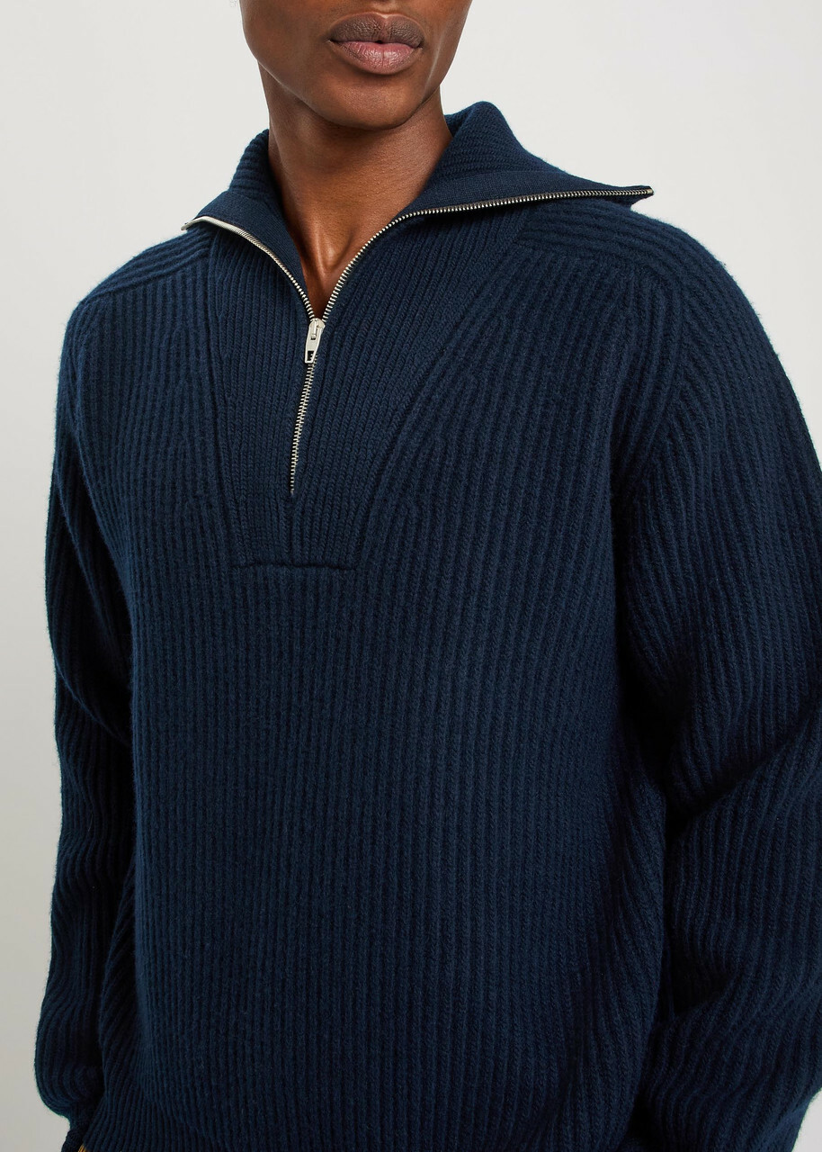 Jil Sander High-neck Ribbed-wool Jumper Navy Jil Sander