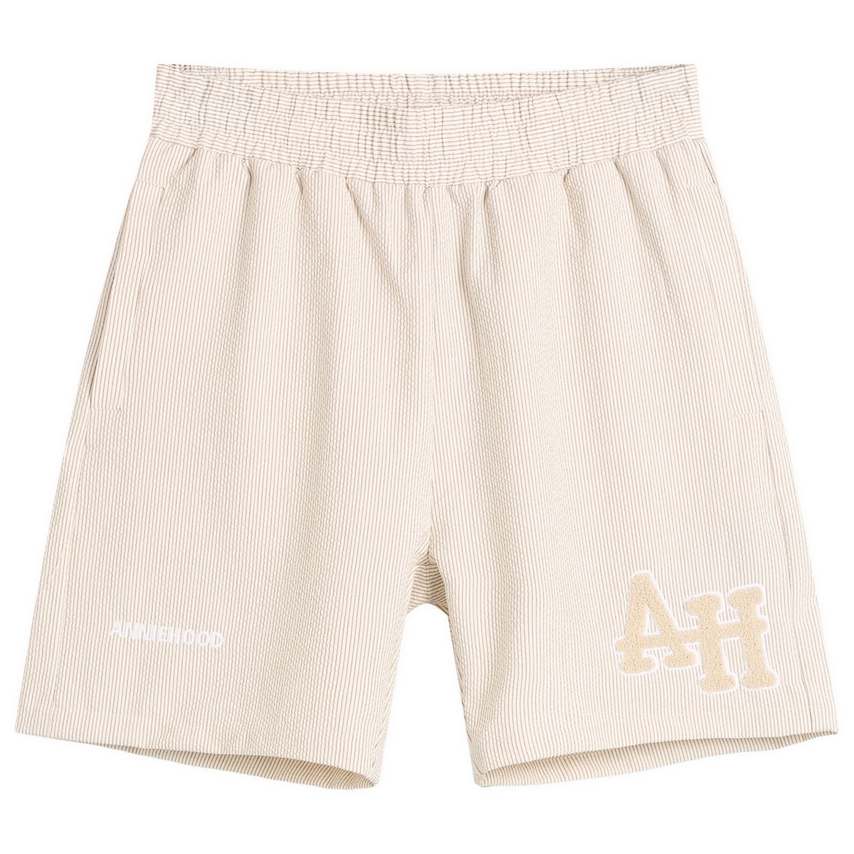 ANNIE HOOD Men's College Seersucker Shorts in Beige
