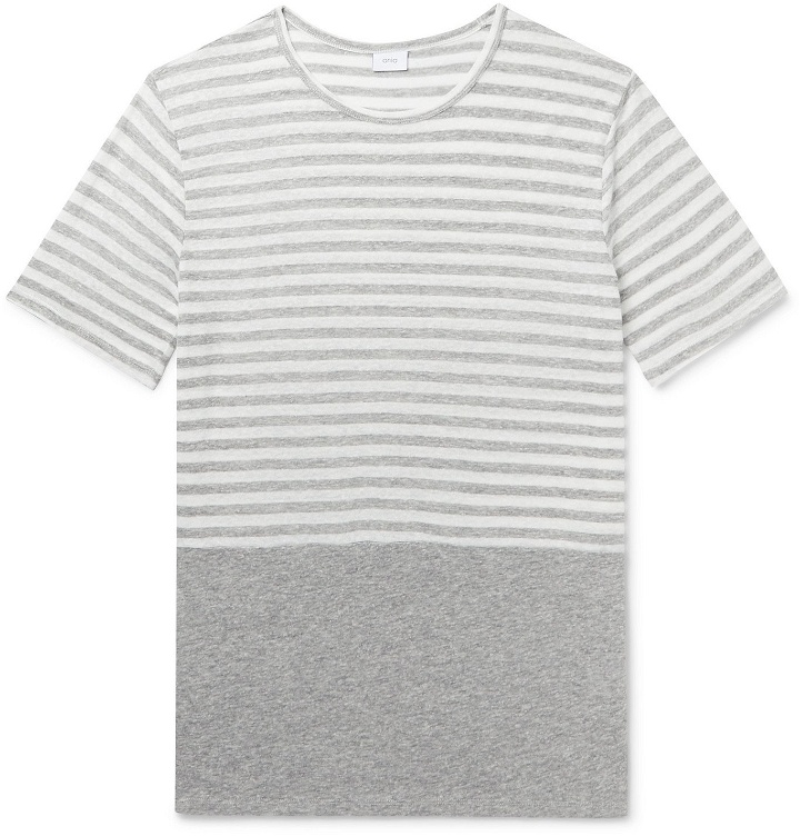 Photo: Onia - Chad Colour-Block Striped Linen-Blend T-Shirt - Gray