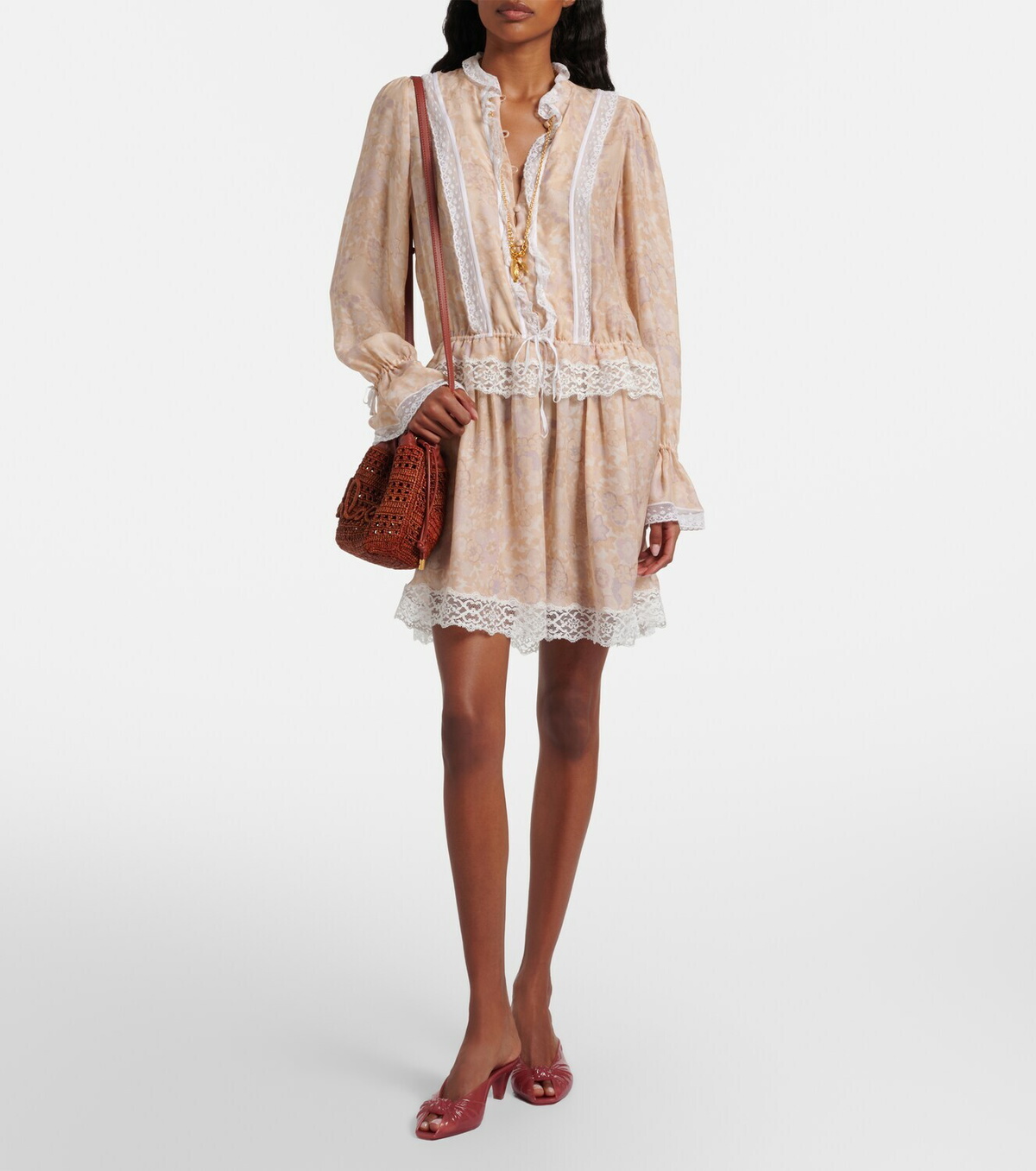 Chloé Mini leather-trimmed raffia bucket bag
