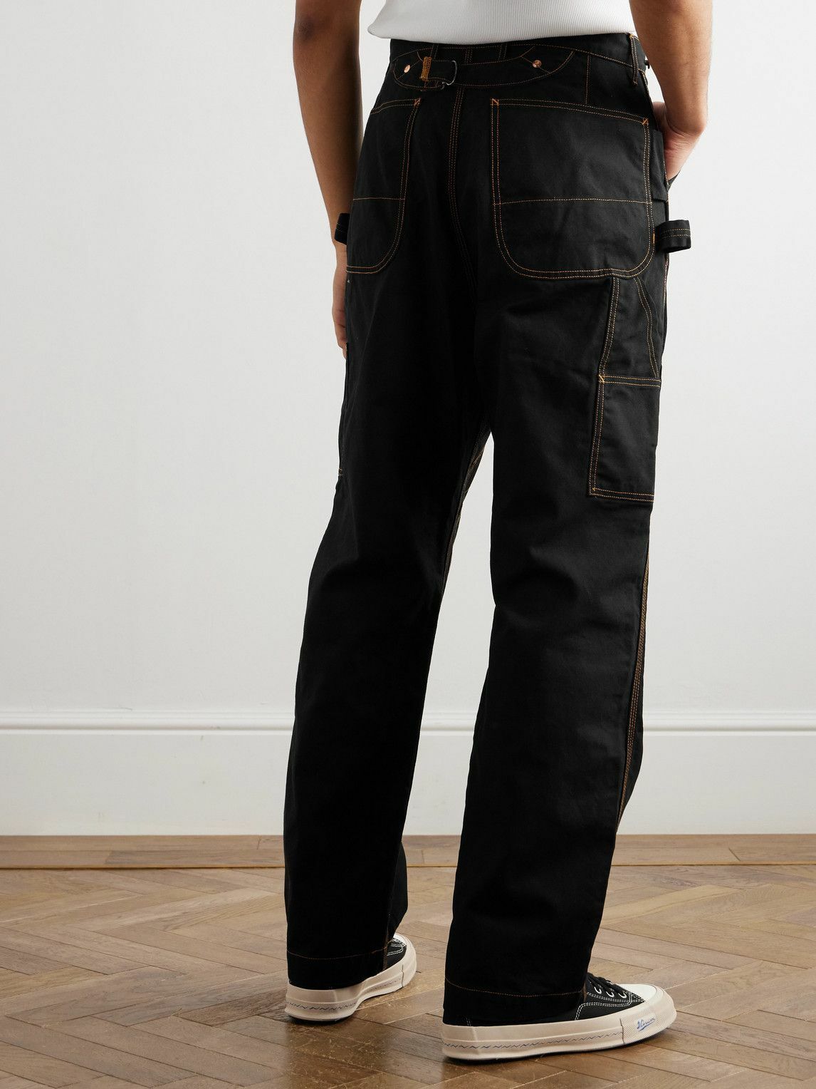 KAPITAL - Lumber Straight-Leg Embroidered Cotton-Canvas Cargo Trousers - Black