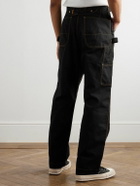 KAPITAL - Lumber Straight-Leg Embroidered Cotton-Canvas Cargo Trousers - Black