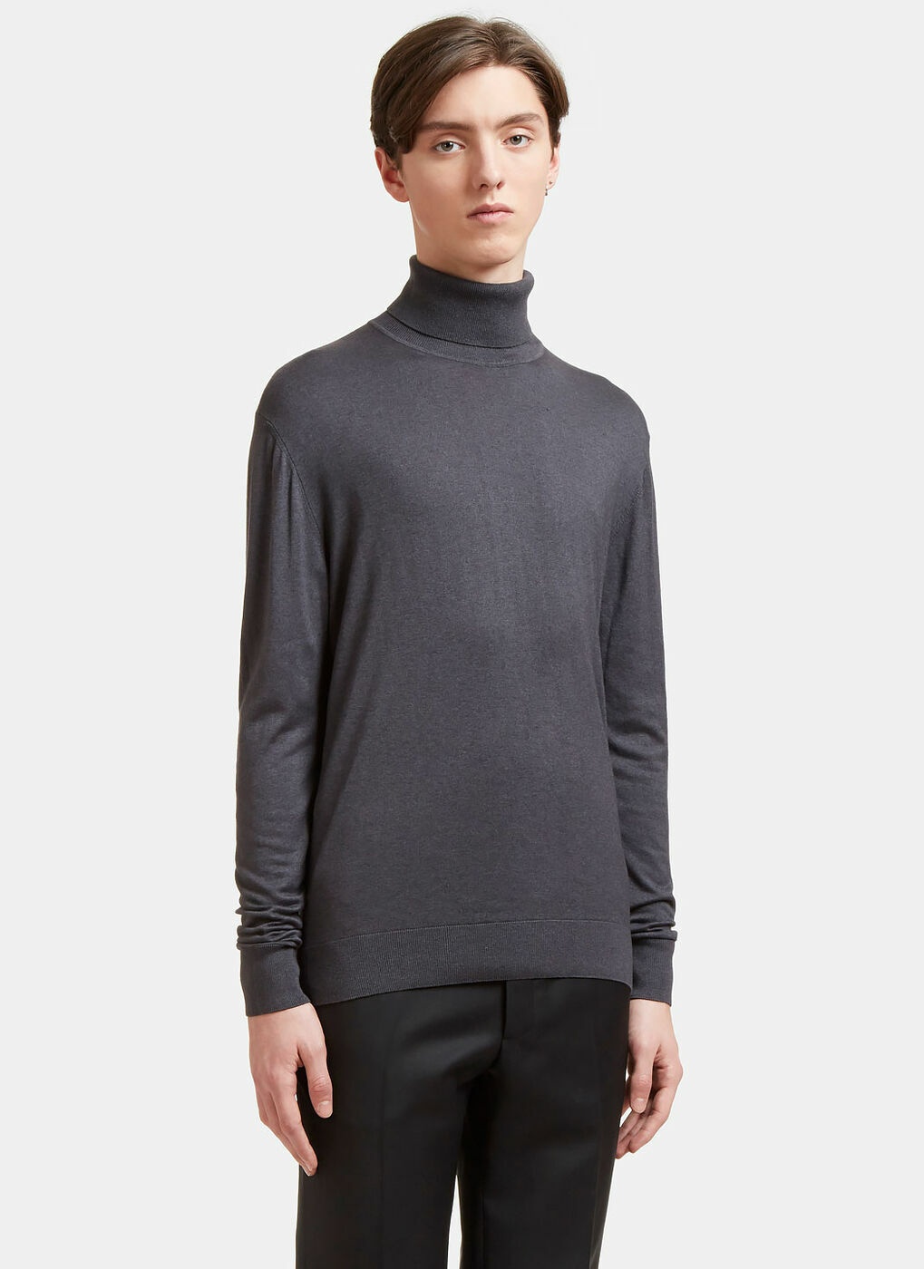 Aiezen Ribbed Roll Neck Sweater male Grey