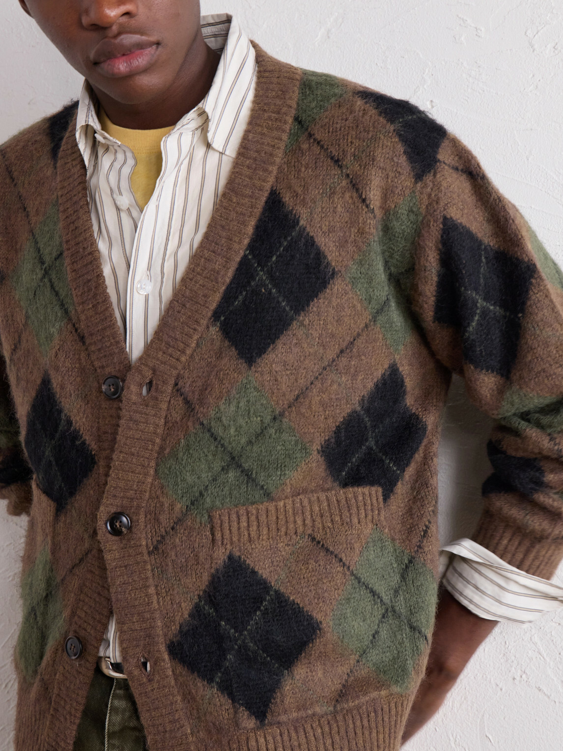 Corridor - Brushed Argyle Jacquard-Knit Cardigan - Brown