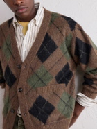 Corridor - Brushed Argyle Jacquard-Knit Cardigan - Brown