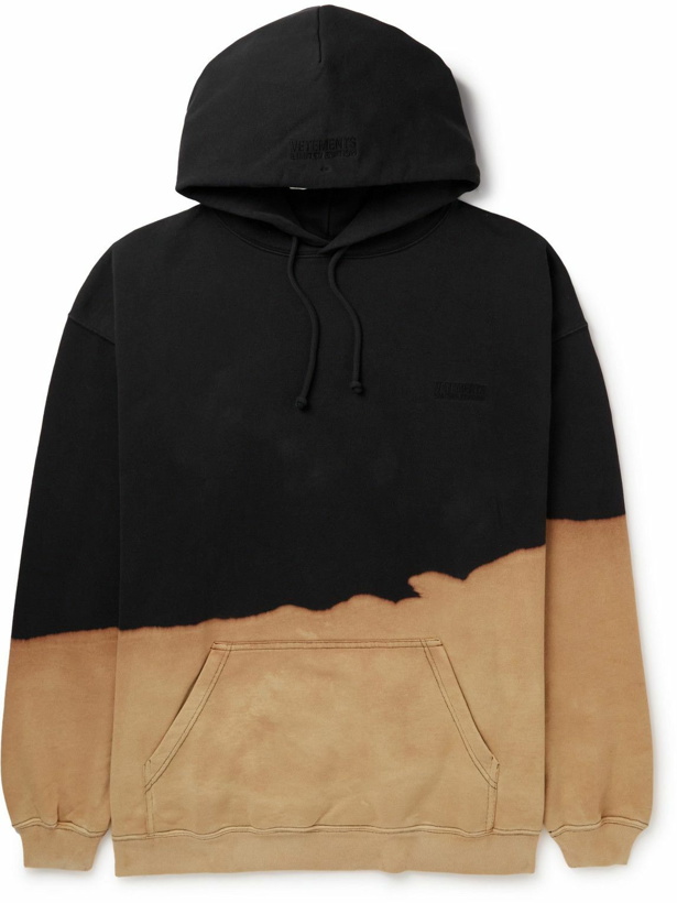 Photo: VETEMENTS - Logo-Embroidered Bleached Cotton-Blend Jersey Hoodie - Black