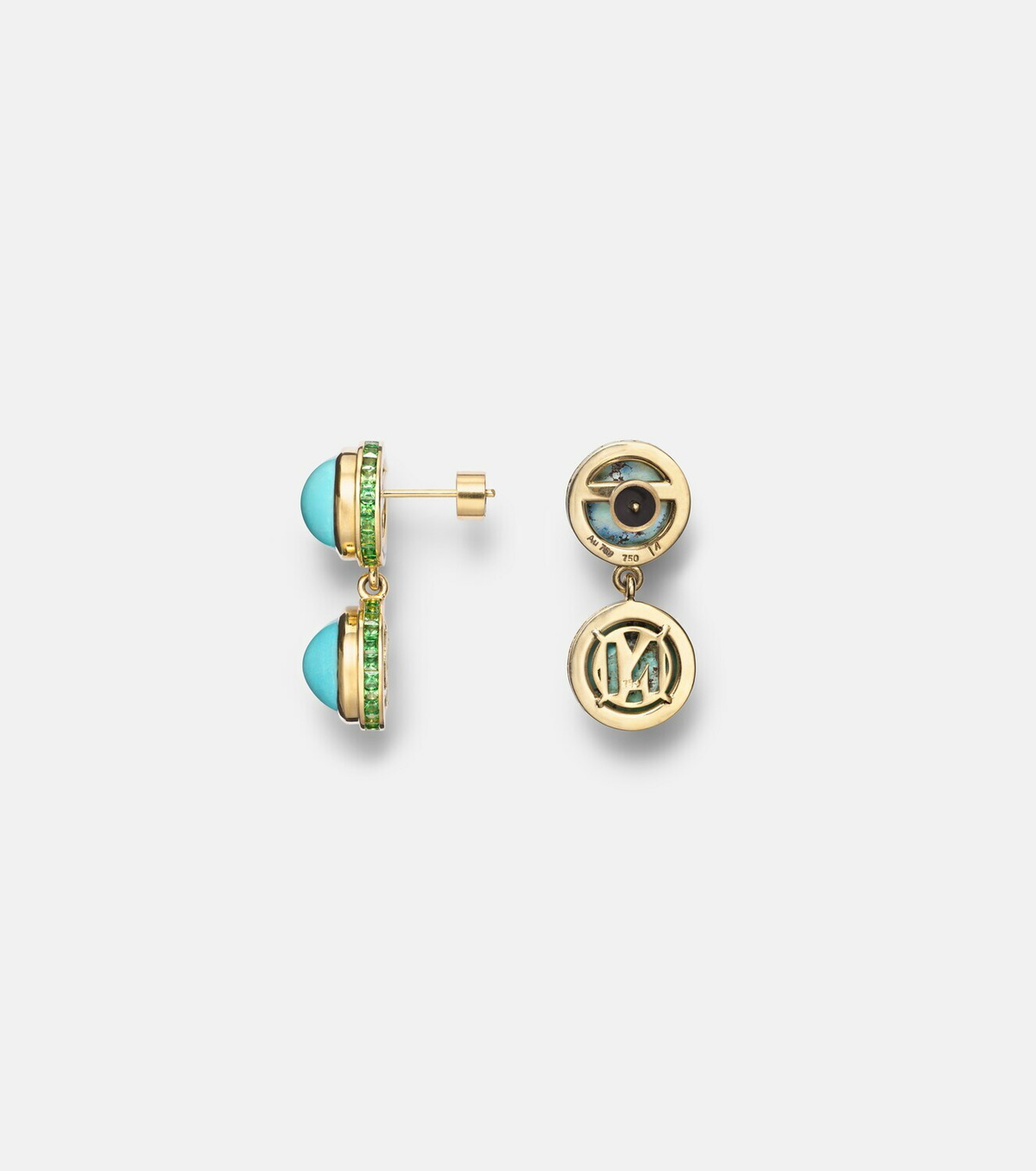 Ileana Makri 18kt gold drop earrings with turquoise and tsavorites