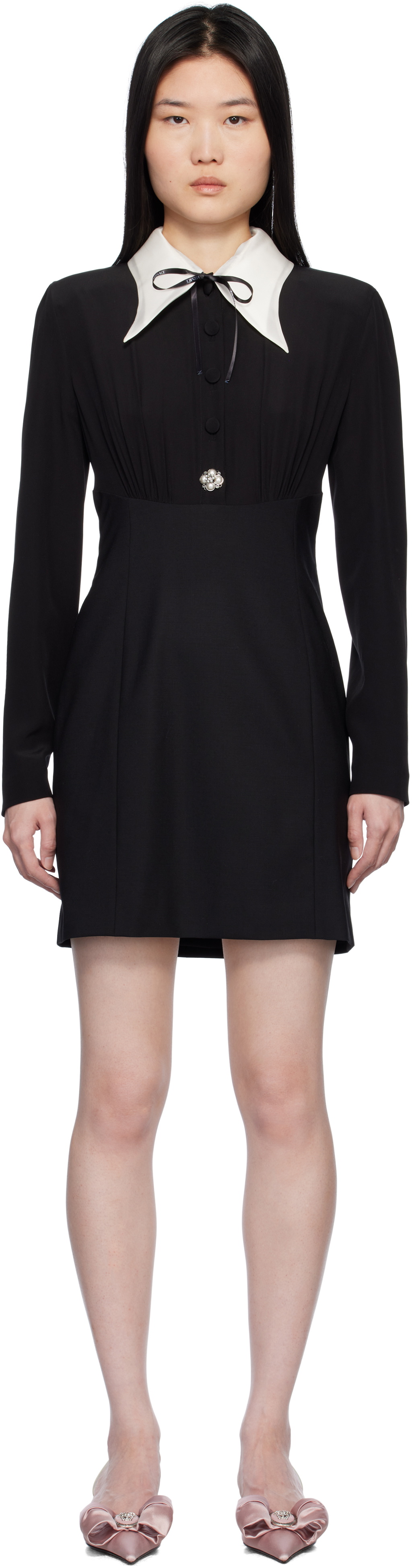 Versace Black Contrast-Collar Silk Crpe Minidress Versace