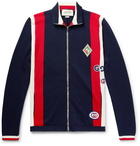 Gucci - Logo-Appliquéd Striped Wool Zip-Up Sweater - Blue