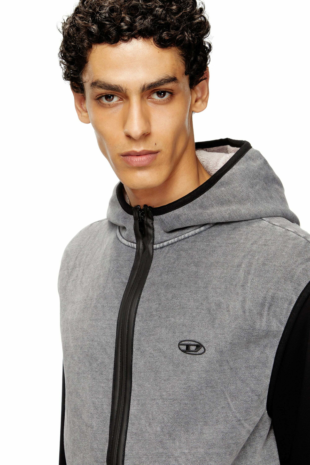 Diesel Sleeveless zip-up hoodie - Sweaters Mens in Grey