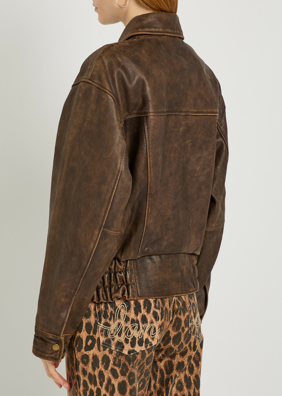 Reformation Daphne Panelled Leather Jacket Dark Brown