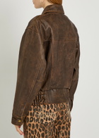 Reformation Daphne Panelled Leather Jacket Dark Brown