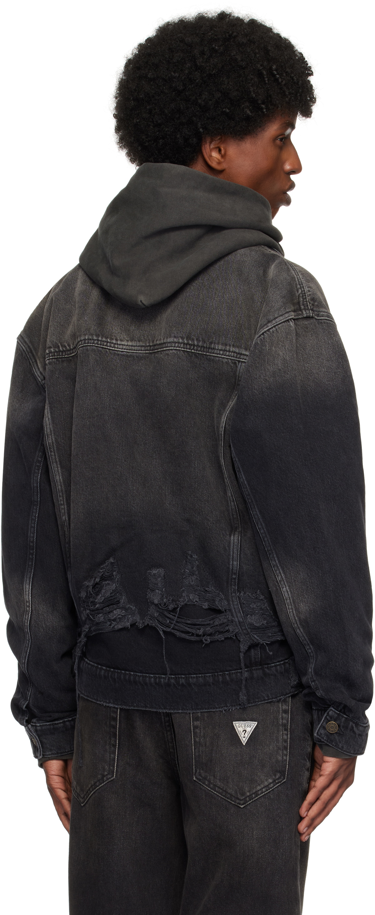 GUESS USA Black Distressed Denim Jacket