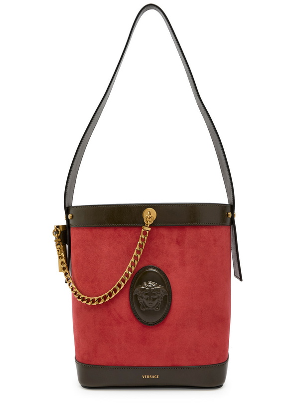 Photo: Versace Chain Small Leather and Suede Bucket bag - Red - One Size