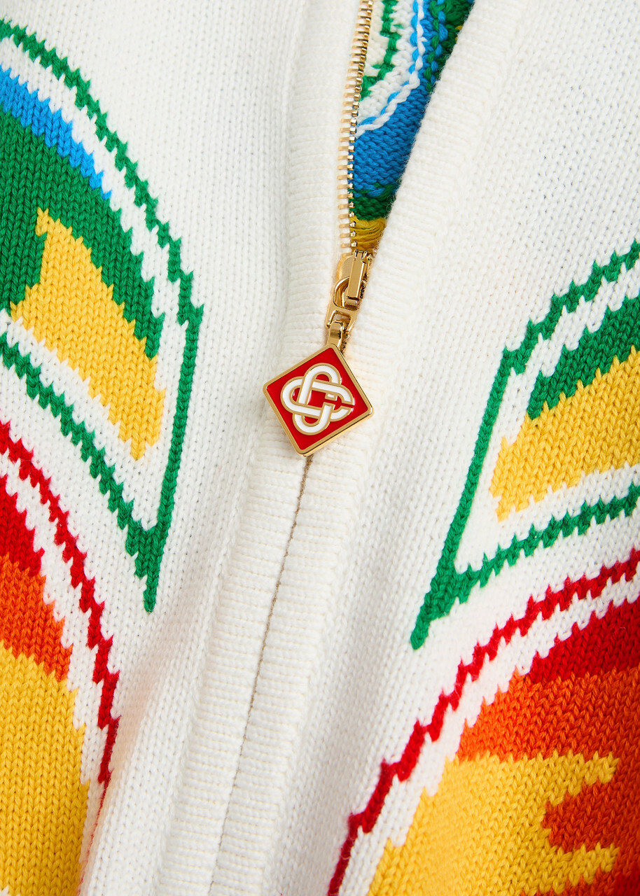 Casablanca Flame Laurel Embroidered Cotton-knit Cardigan Multicoloured 1