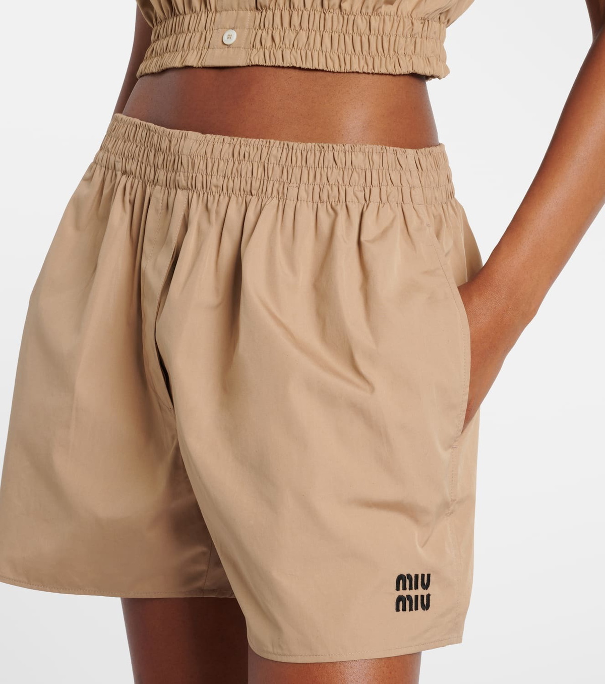 Miu Miu Logo cotton poplin shorts