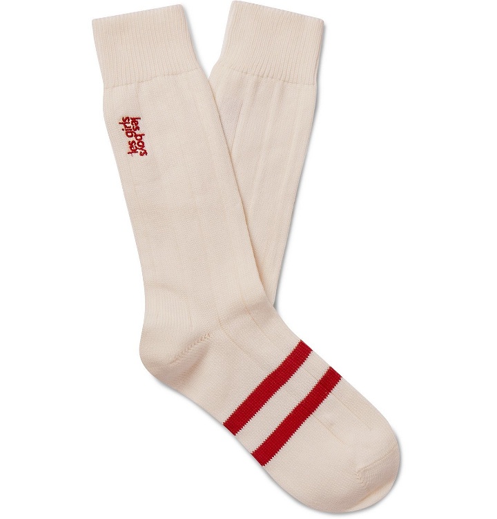 Photo: Les Girls Les Boys - Logo-Embroidered Striped Cotton-Blend Socks - Red