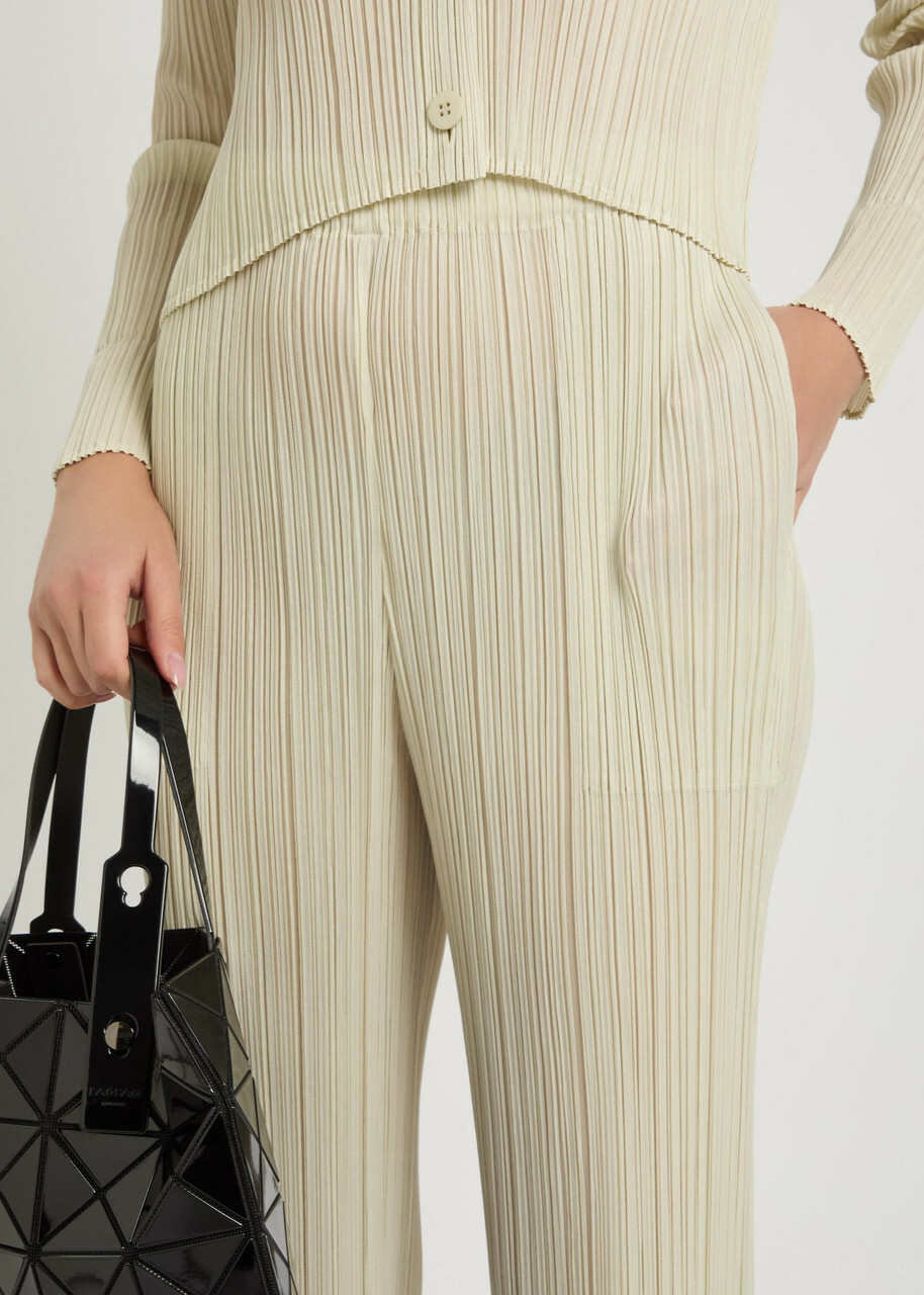 Pleats Please Issey Miyake Pleated Straight-leg Woven Cropped Trousers Ivory