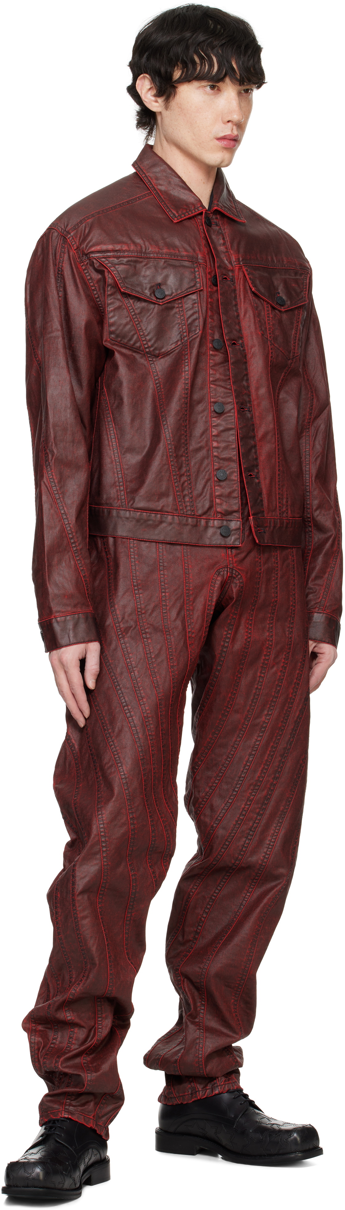 Mugler Burgundy Waxed Denim Jacket