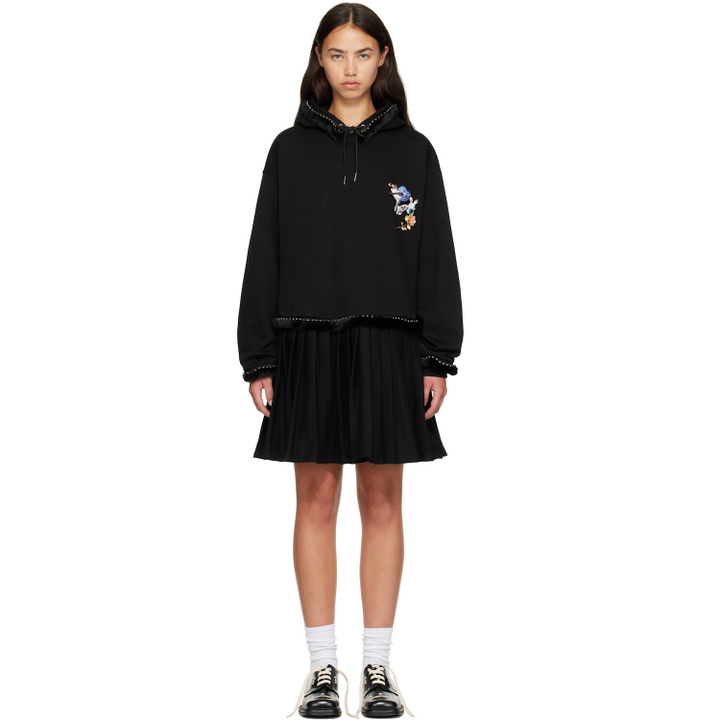 Photo: Chopova Lowena Black Fuzzy Pearl Hoodie Minidress