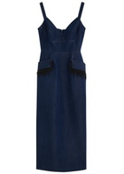Huishan Zhang Rosalia Embellished Chambray Midi Dress Dark Blue