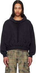 R13 Black Funnel Neck Cropped Popover Hoodie