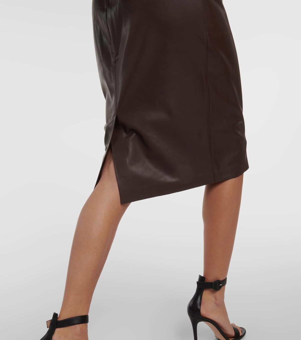 Patent Faux Leather Pencil Midi Skirt with Side Slit