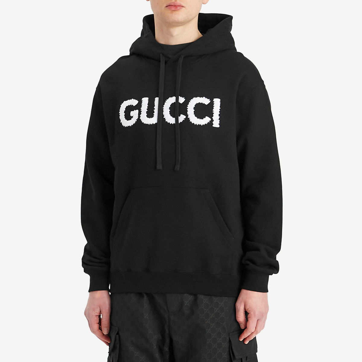 Gucci Men's Embroidered Logo Hoodie in Black