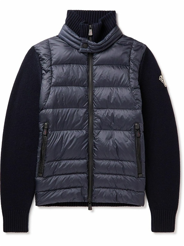 Photo: Moncler Grenoble - Quilted Shell-Panelled Wool-Blend Down Jacket - Blue