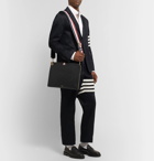 Thom Browne - Striped Grosgrain-Trimmed Pebble-Grain Leather Zip-Around Pouch - Black