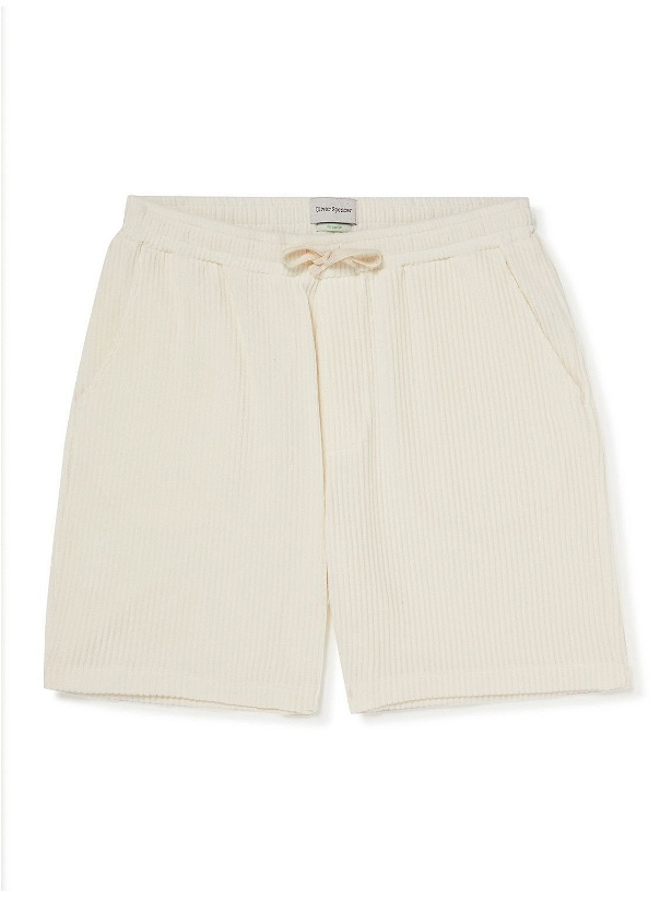 Photo: Oliver Spencer - Weston Straight-Leg Ribbed Organic Cotton-Blend Velour Drawstring Shorts - Neutrals