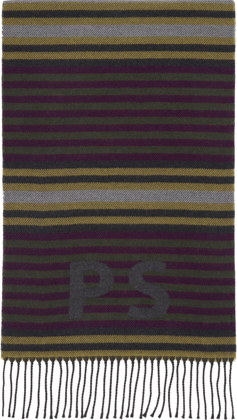 Photo: PS by Paul Smith Khaki & Purple Jersey Stripe Scarf
