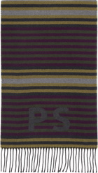 PS by Paul Smith Khaki & Purple Jersey Stripe Scarf