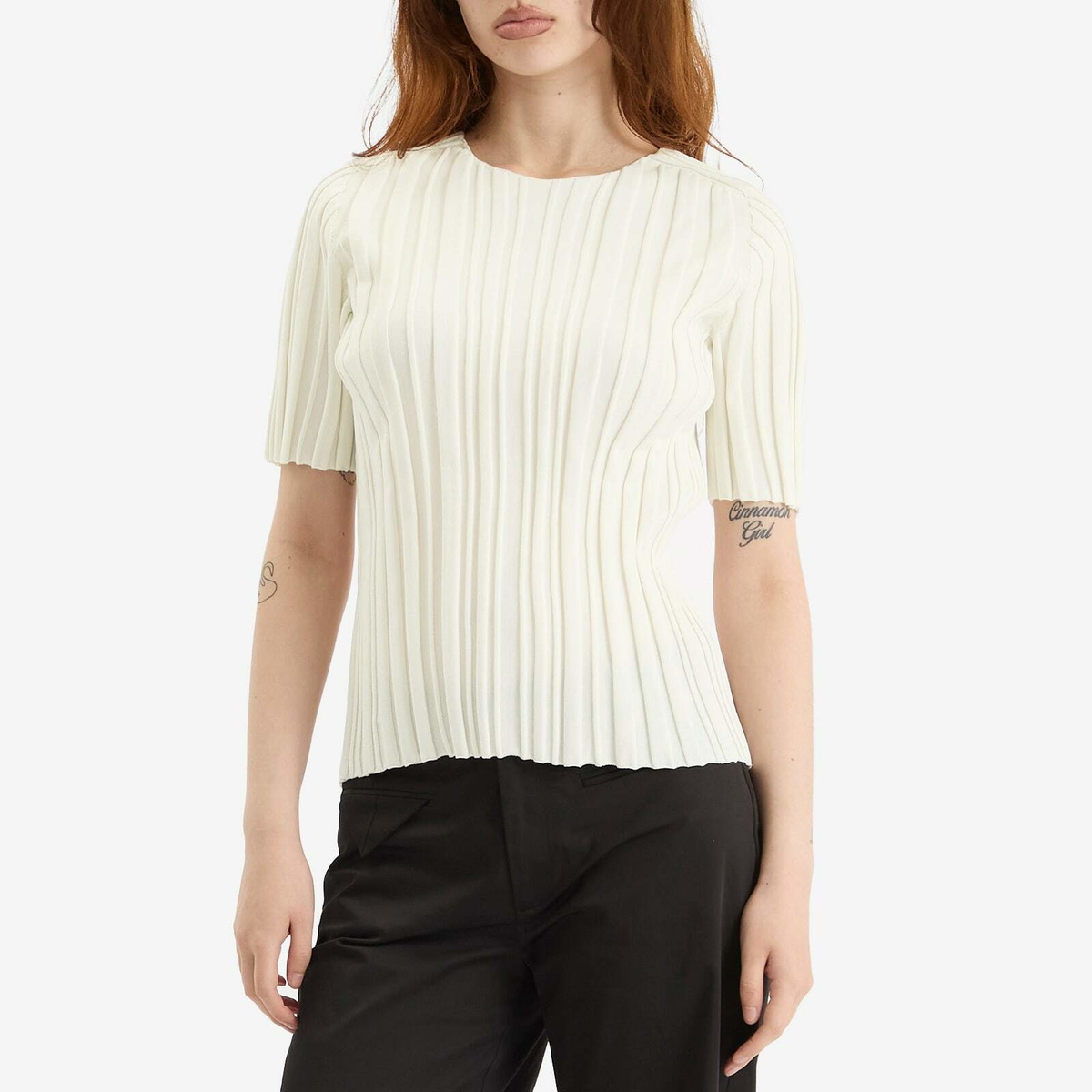 PLEATS PLEASE ISSEY MIYAKE Tシャツ オフホワイト Pleats Please Issey Miyake Women's Rib Knit T-Shirt in Off