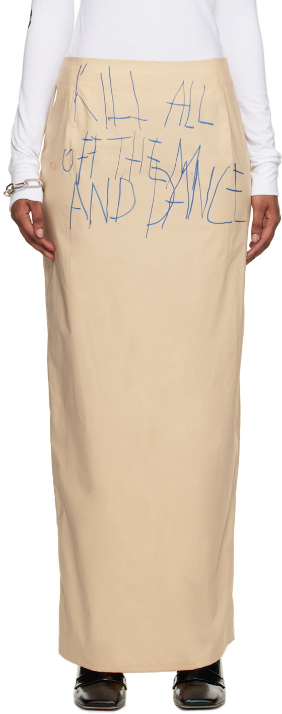 Raf Simons Beige Printed Maxi Skirt