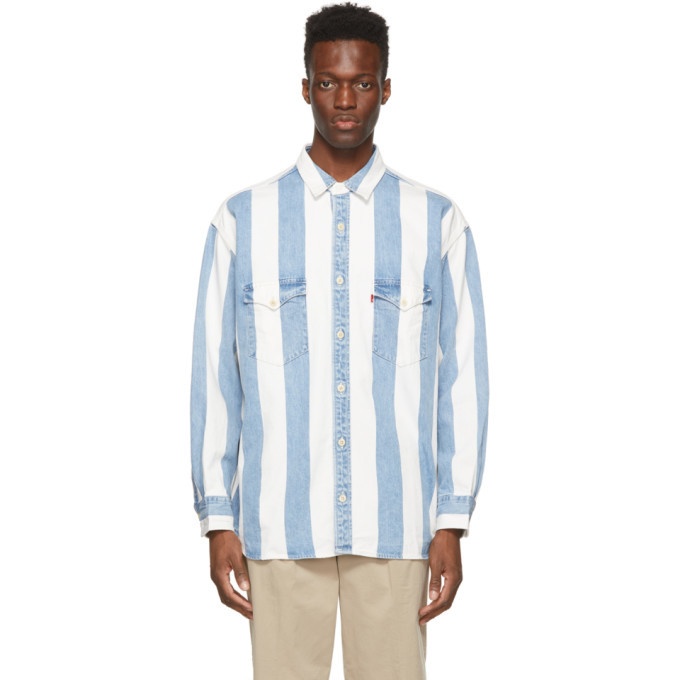 Photo: Levis Blue and White Denim Stripe Oversized Barstow Shirt