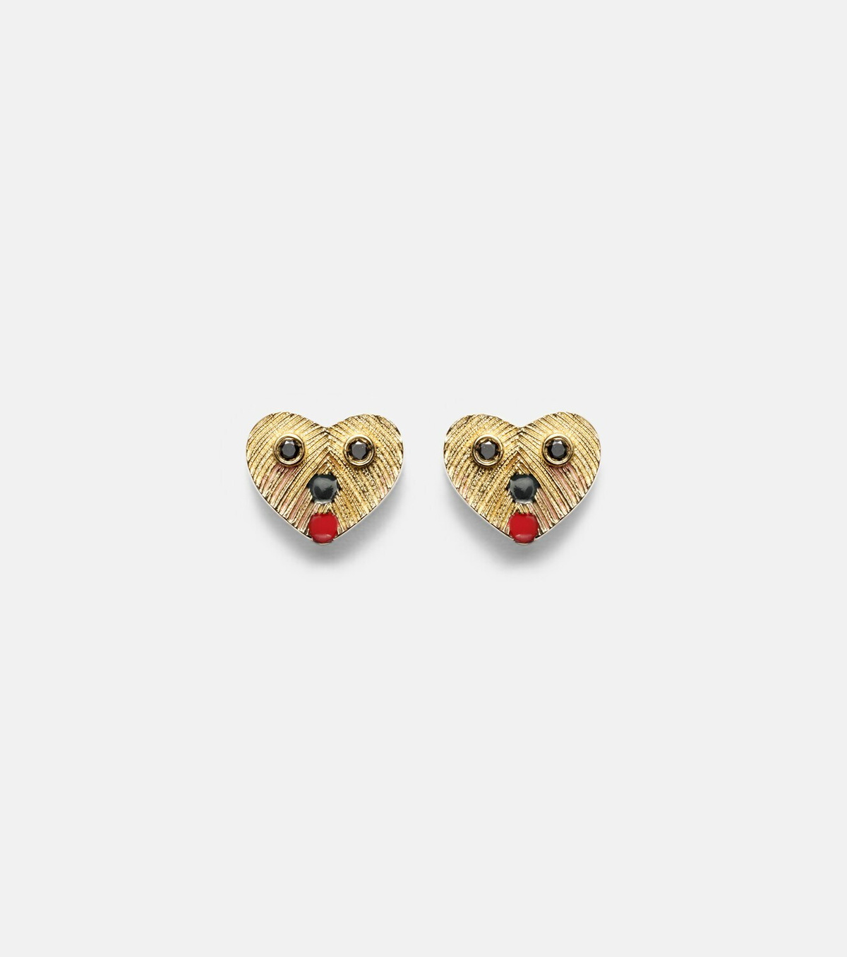 Yvonne Léon Nano Puces 9kt gold earrings with black diamonds and enamel